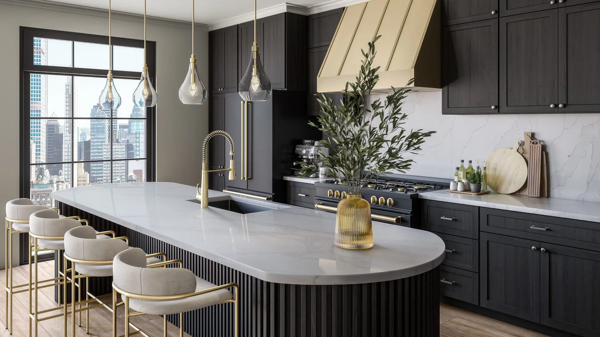 Image of installed PentalQuartz Sono Reale White Quartz countertops