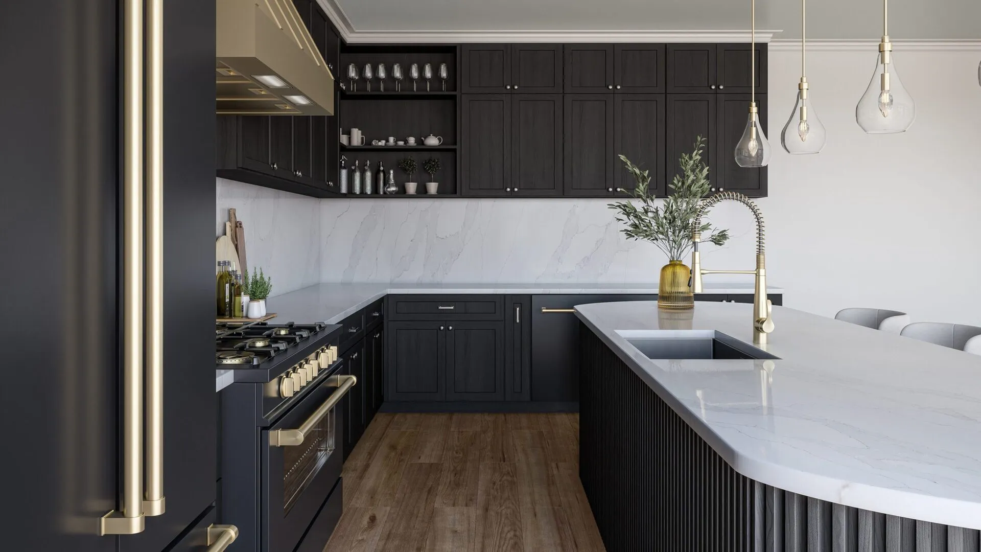 Image of installed PentalQuartz Sono Reale White Quartz countertops