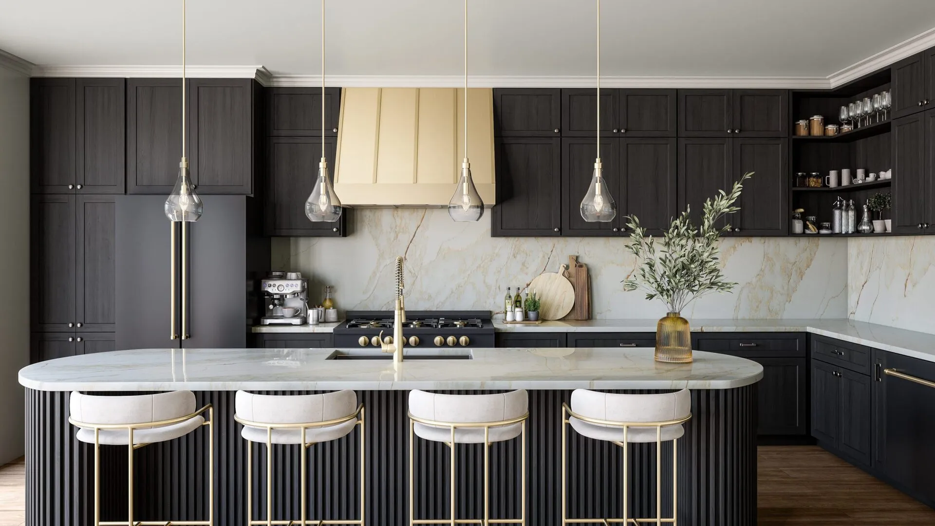Image of installed PentalQuartz Sono Soleil White Quartz countertops