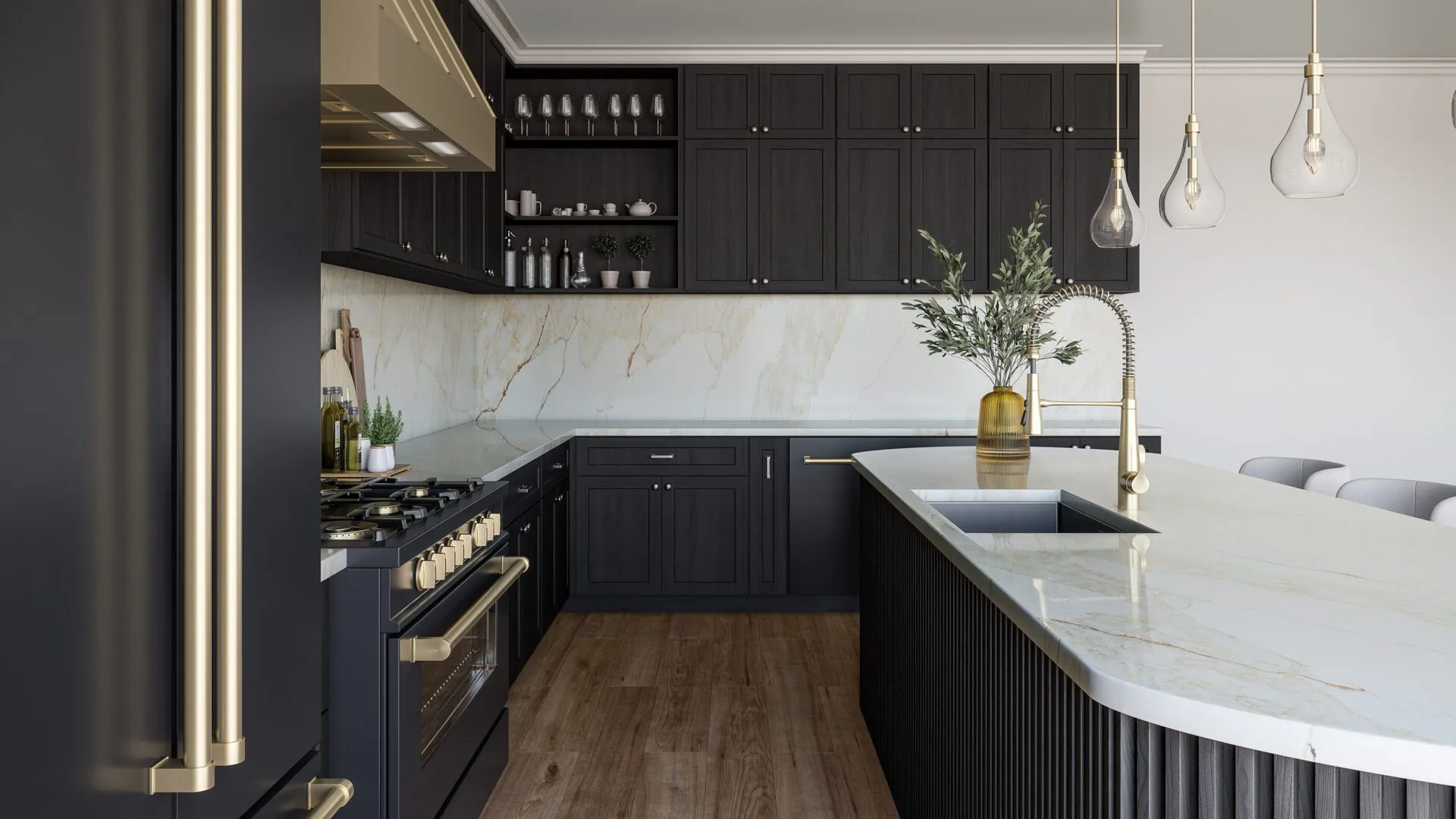 Image of installed PentalQuartz Sono Soleil White Quartz countertops
