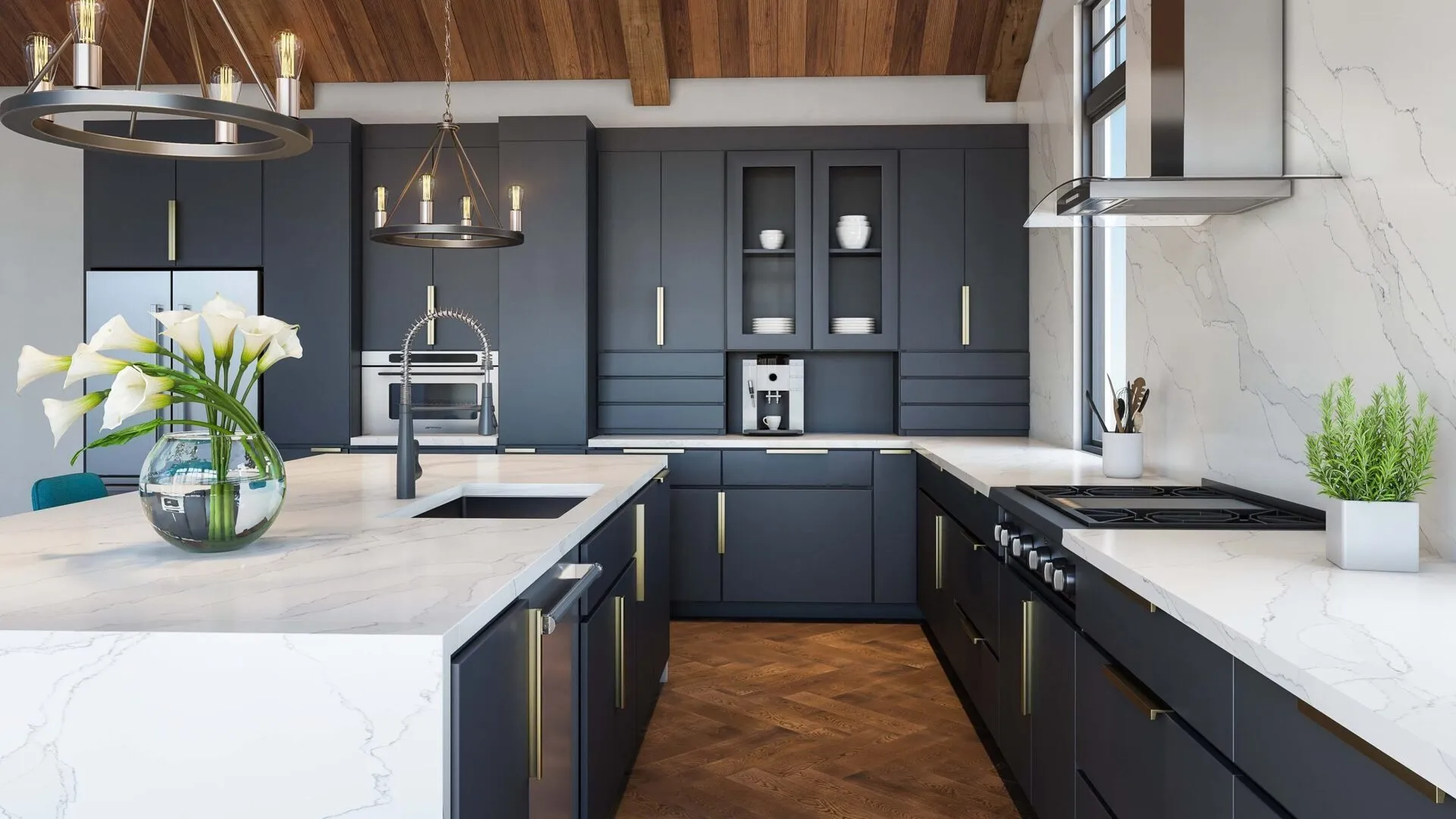 Image of installed PentalQuartz Stella Caldia White Quartz countertops