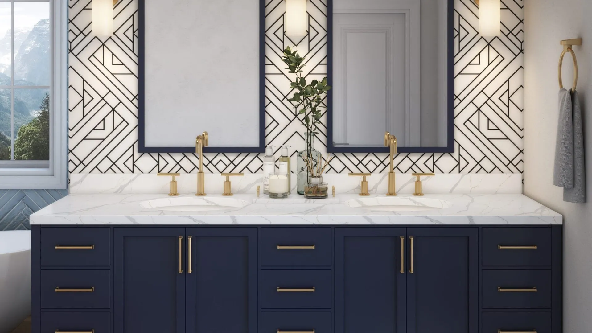 Image of installed PentalQuartz Terra Luna White Quartz countertops