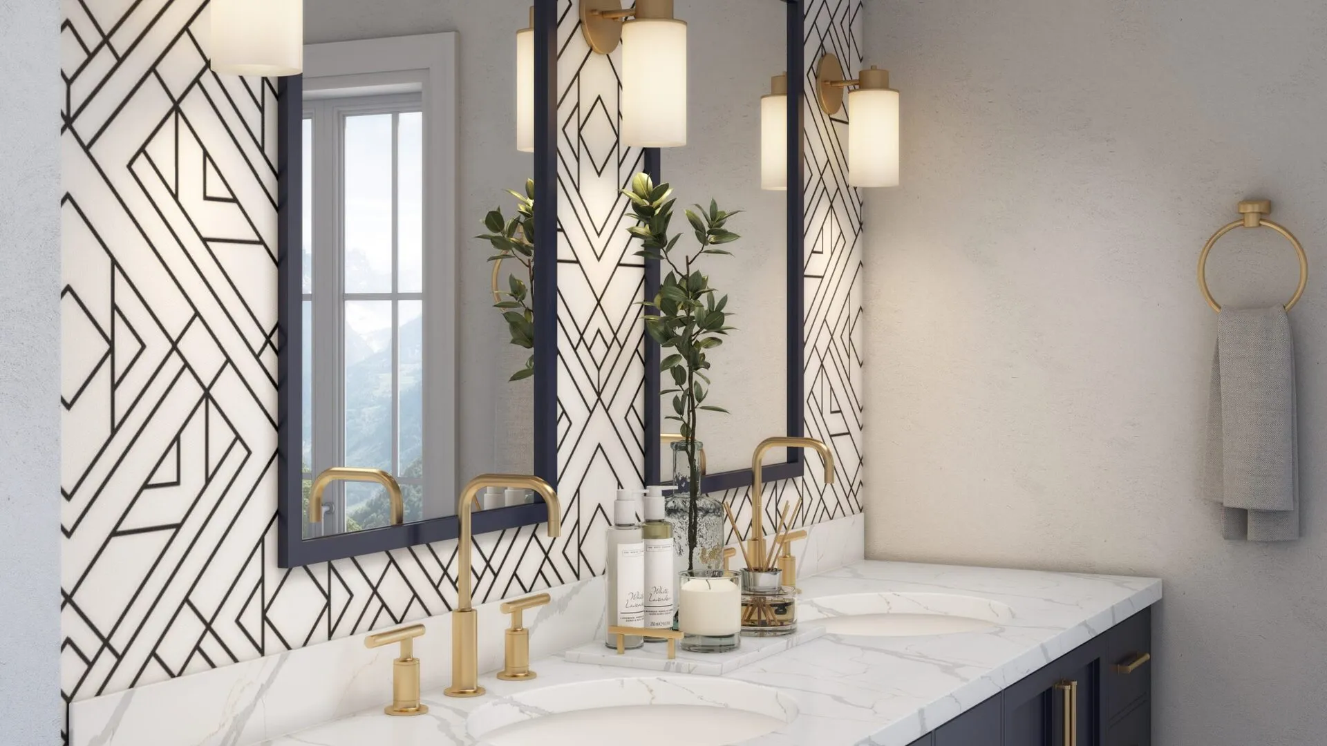 Image of installed PentalQuartz Terra Luna White Quartz countertops