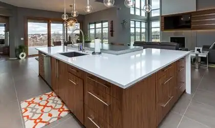 Image of installed PentalQuartz Thassos White Quartz countertops
