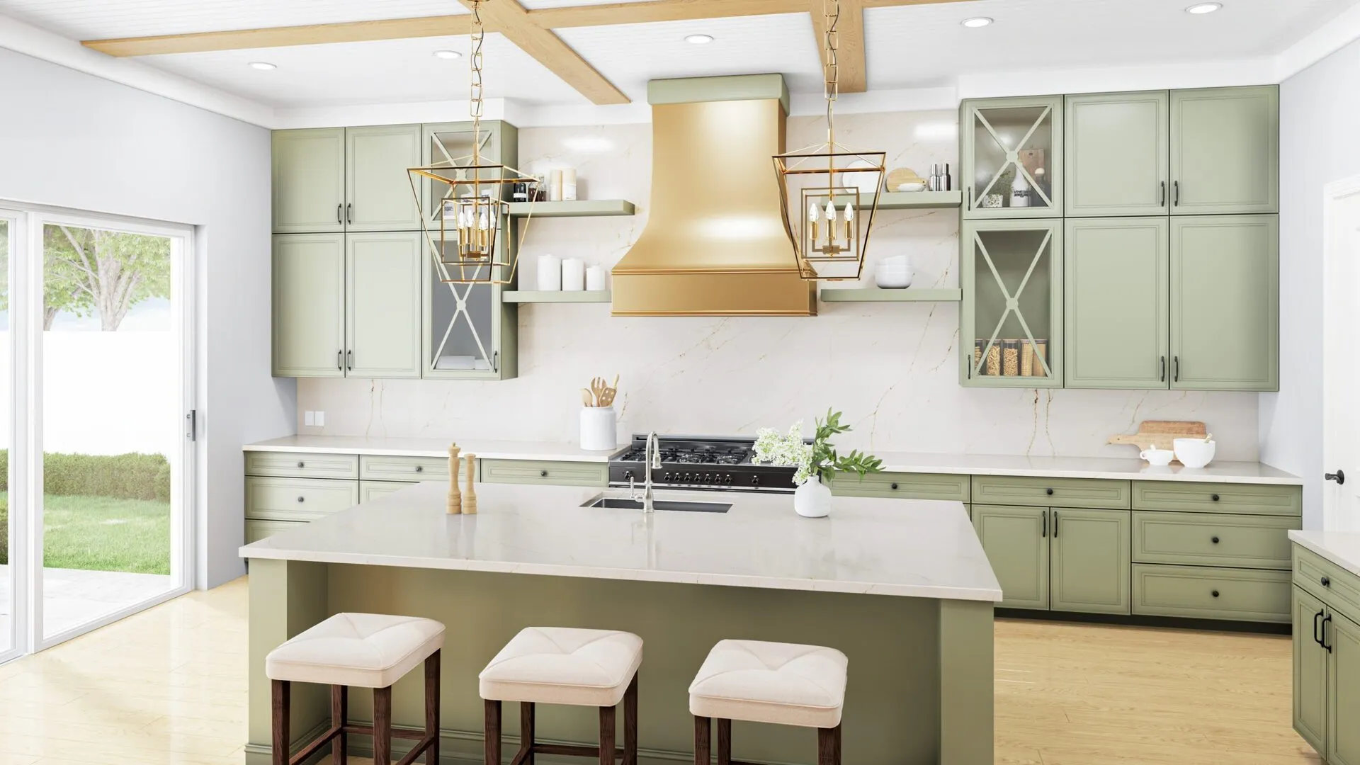 Image of installed PentalQuartz Tramonto Cream Quartz countertops