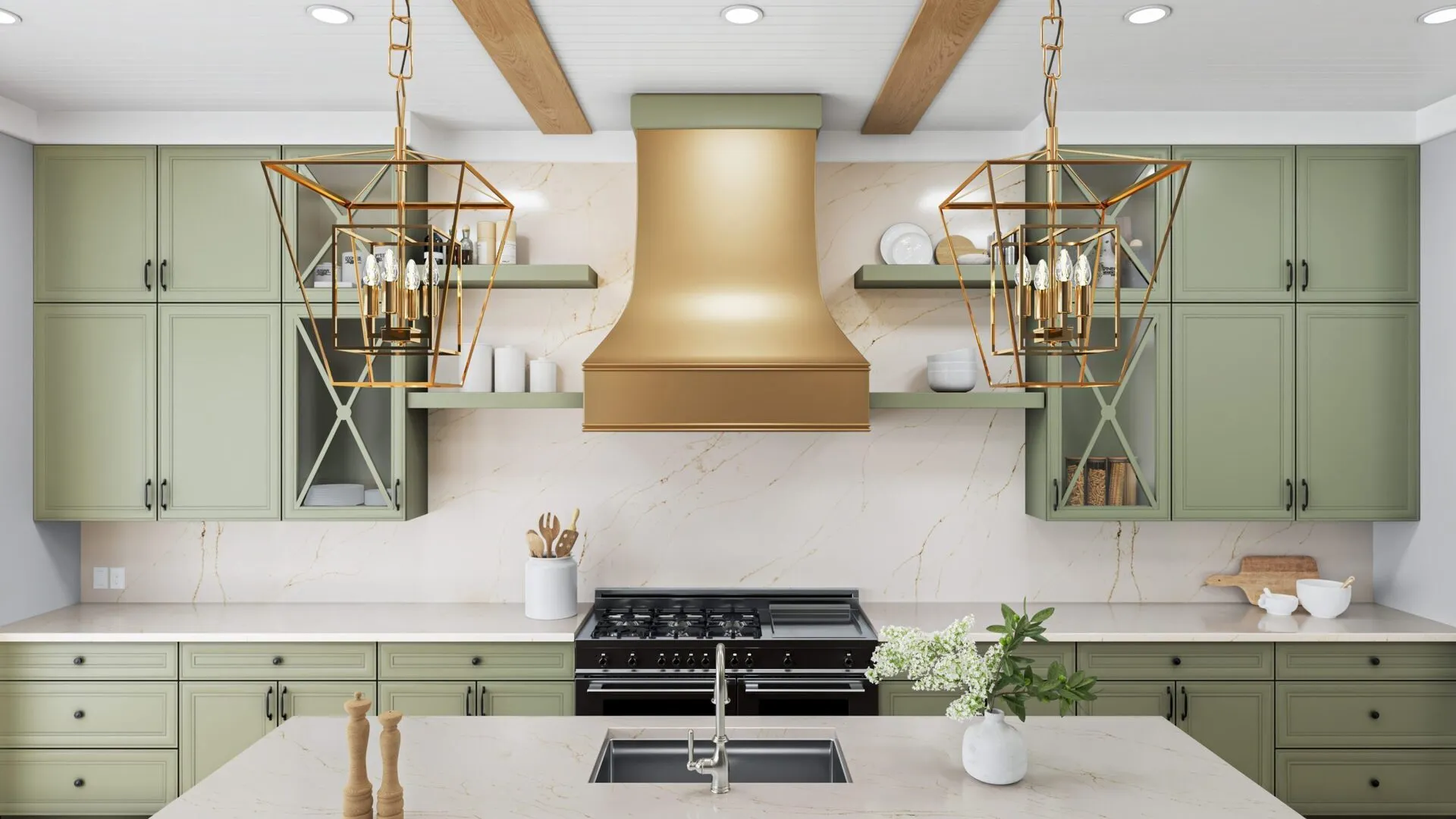 Image of installed PentalQuartz Tramonto Cream Quartz countertops