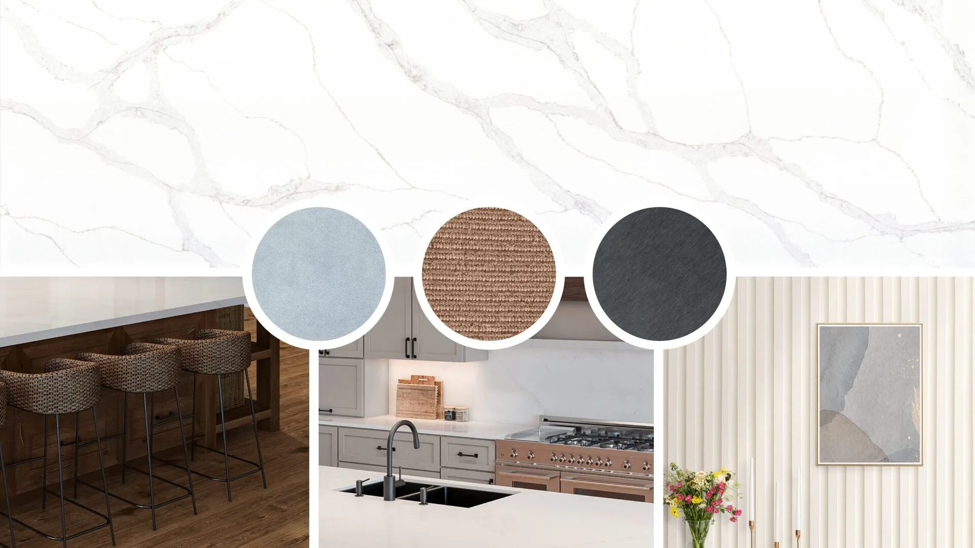 Image of installed PentalQuartz Valla Gold White Quartz countertops