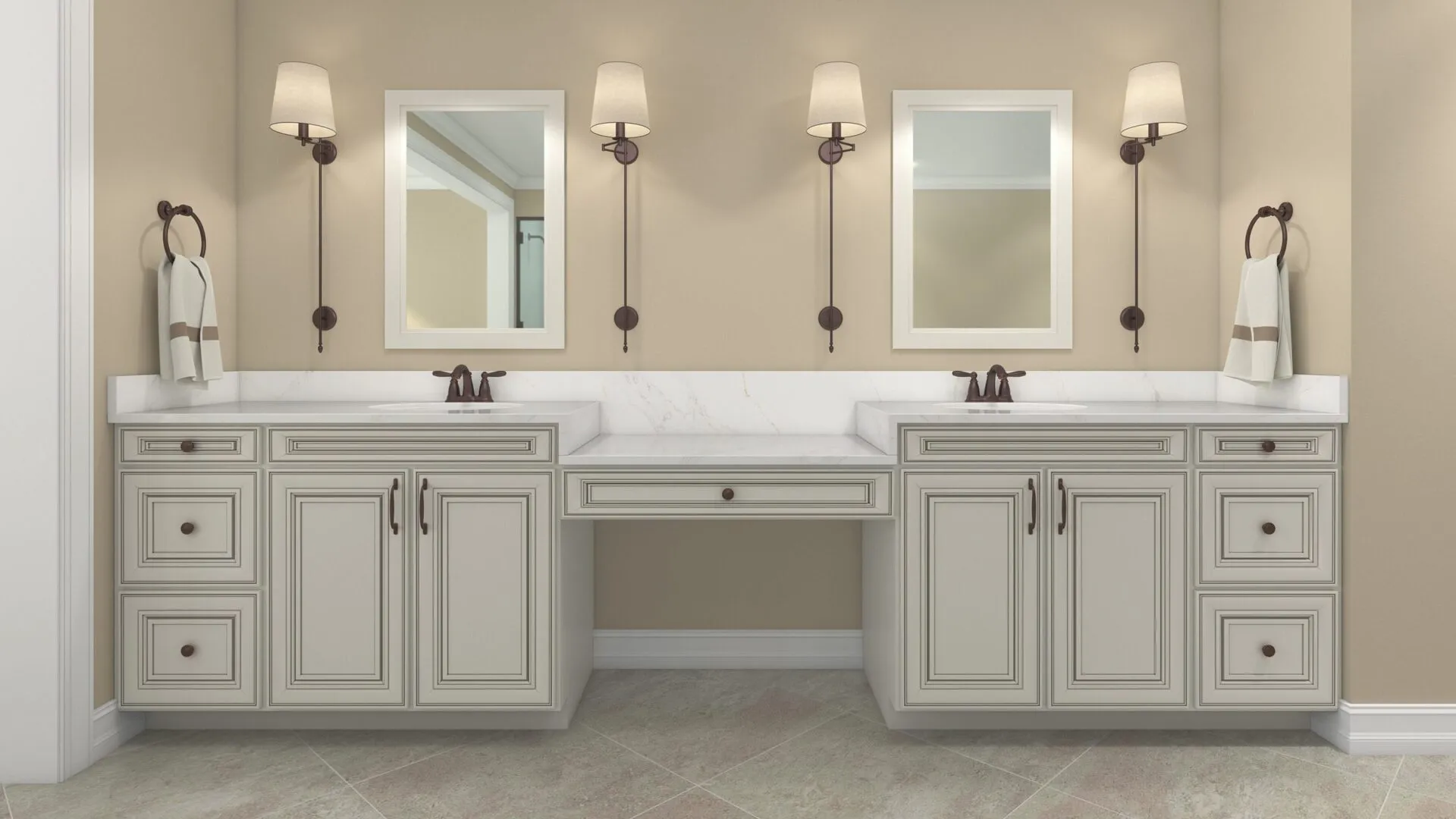 Image of installed PentalQuartz Valla Gold White Quartz countertops