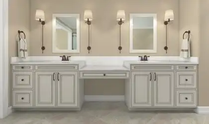 Image of installed PentalQuartz Valla Gold White Quartz countertops