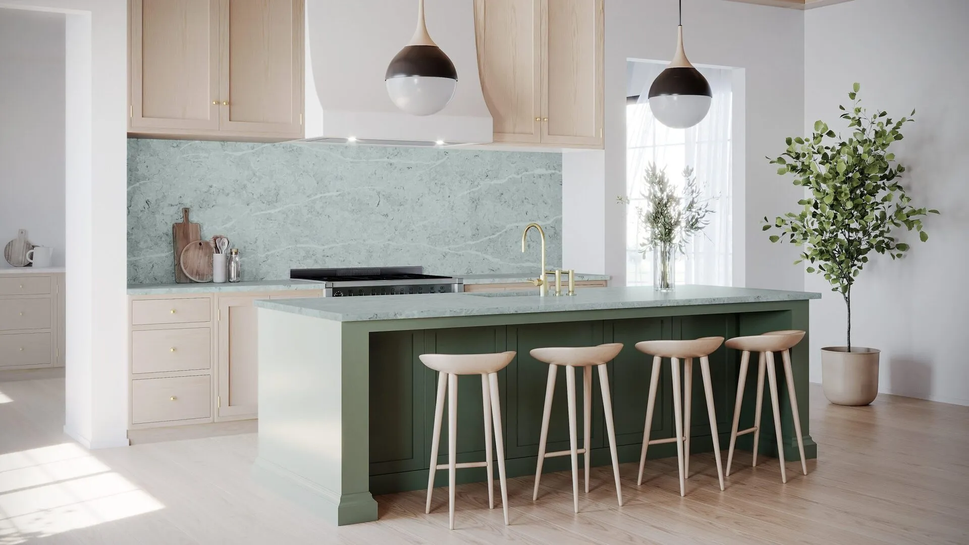 Image of installed PentalQuartz Vezzano Grey Quartz countertops