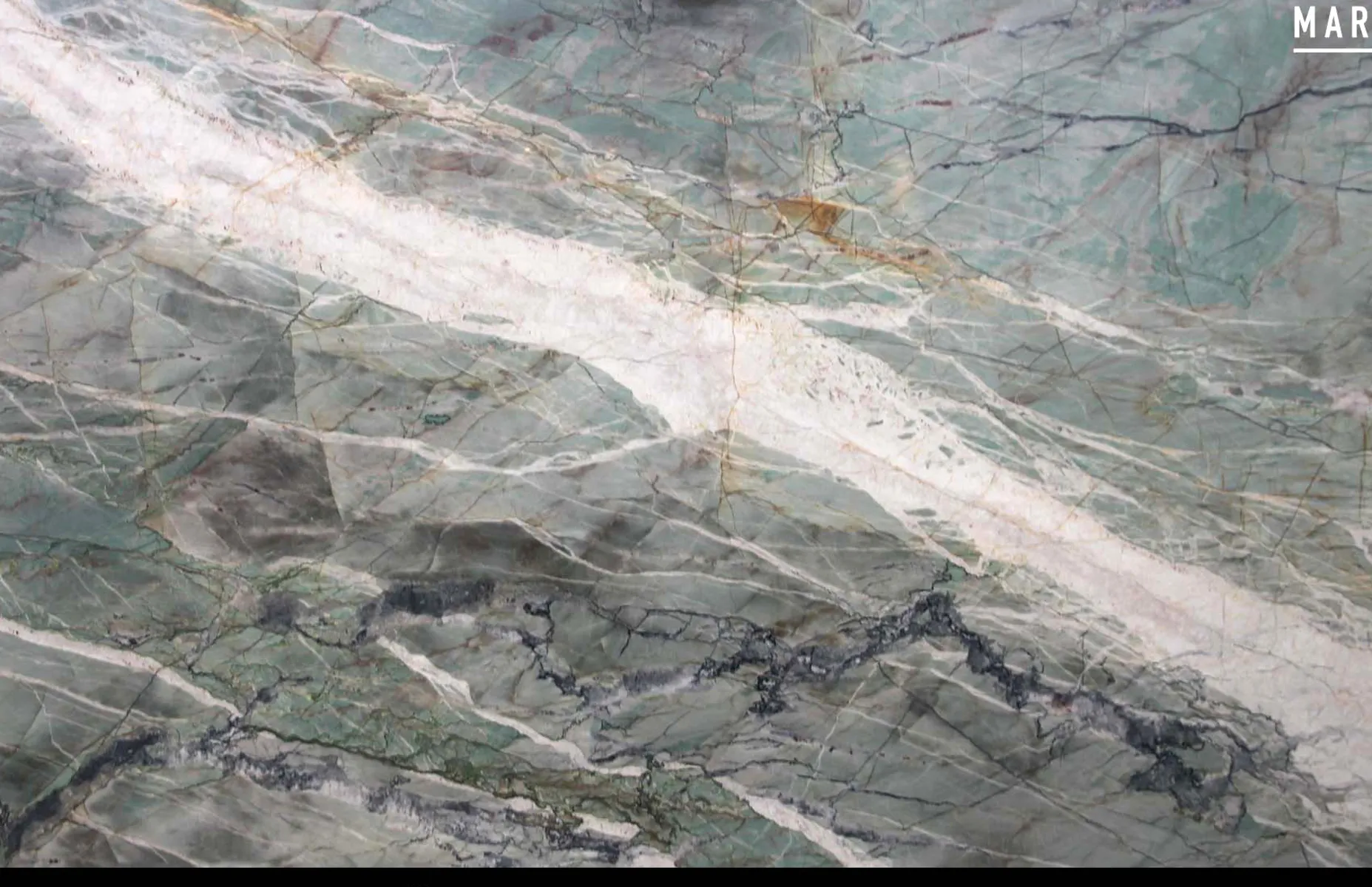 Closeup image of Amazonite Cristallo Green Granite countertop slab