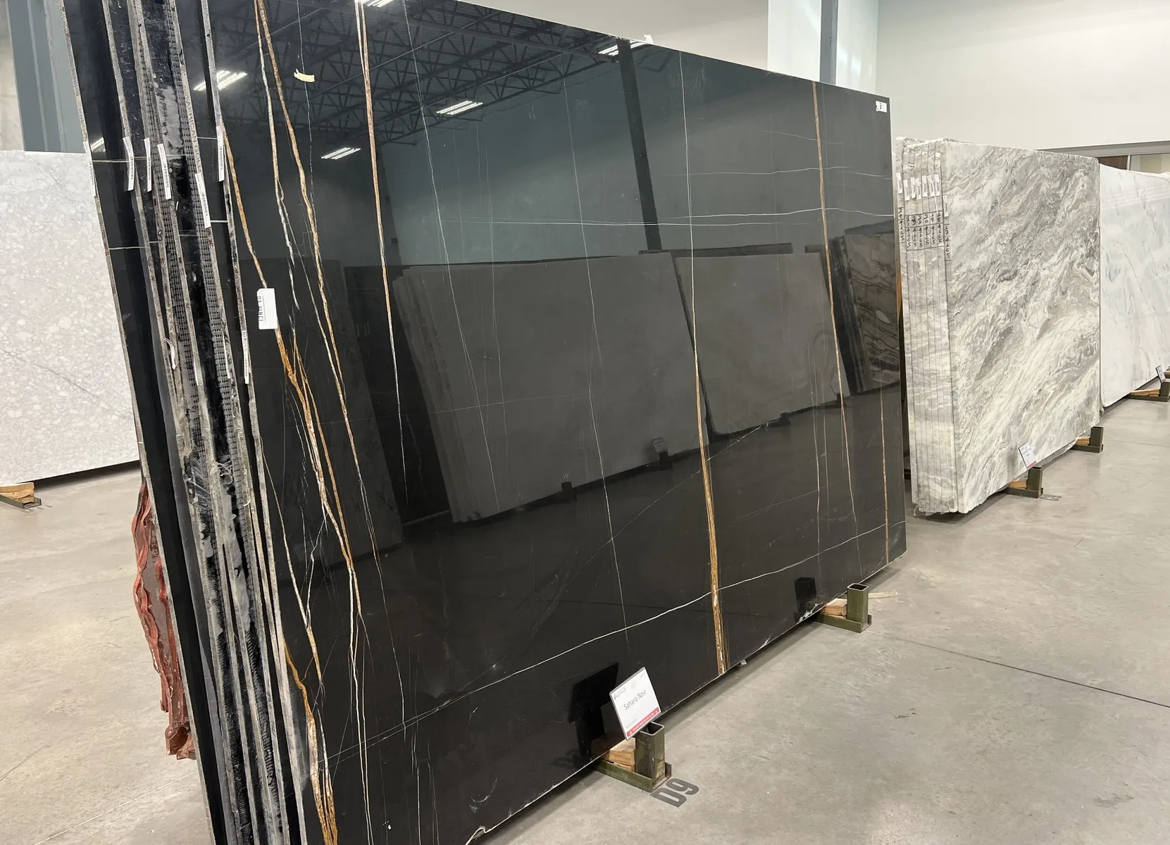 Closeup image of Sahara Noir Black Marble countertop slab