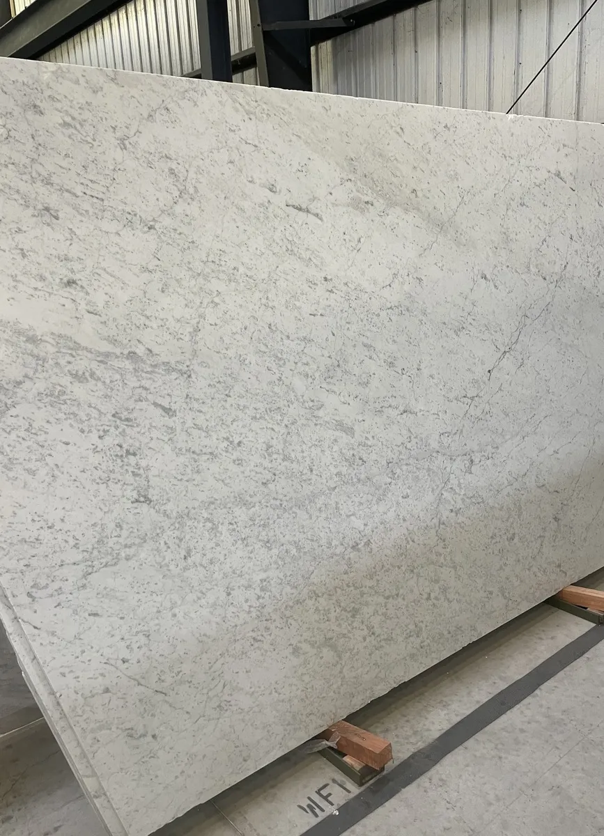 Closeup image of Bianco Carrara White Marble countertop slab